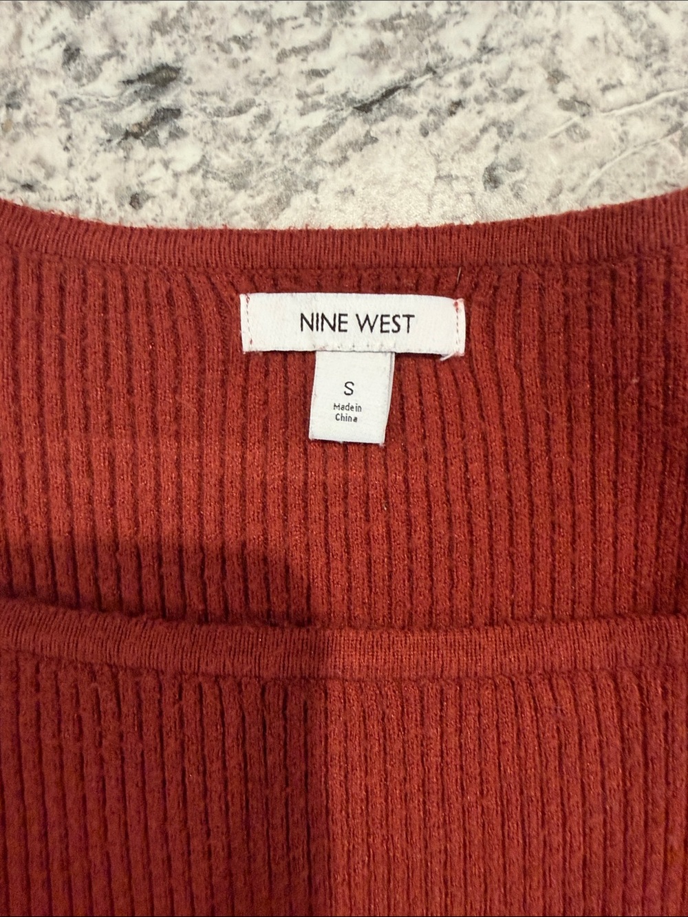 Nine West Rust Ribbed Square-Neck Slim Sweater - Picture 3 of 3
